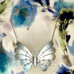 Butterfly silver tone choker necklace